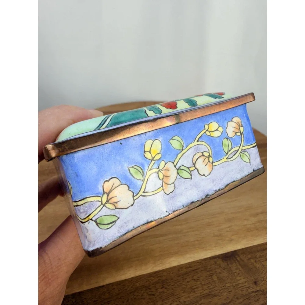 Vintage Sheep Pull Toy Folk Art Trinket Box -Whimsical Enamelware Jewelry Box